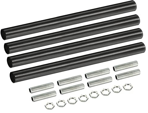sourcing map 4 Set Verlängerungsstangensatz, Verbindungsmutter M10 200 mm / 3,94 Überwurfmutter mit Gewinderohr, Gewindeverlängerung, Schwarz