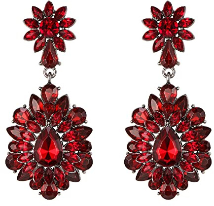 EVER FAITH Boucles d'oreilles Femme en Cristal Autrichien Fleur Marquise Chandelier Boucles d'oreilles Rouge Ton Noir