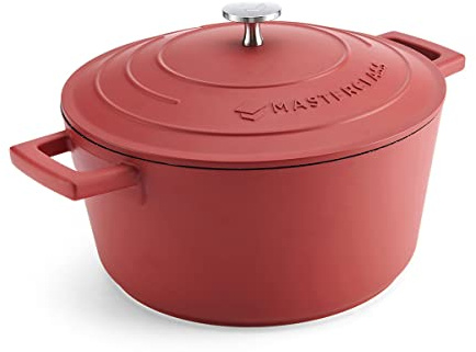 MasterClass Casserole avec couvercle, taille moyenne 4L/24 cm, en fonte d'aluminium légère, adaptée à la table de cuisson à induction et au four, rouge