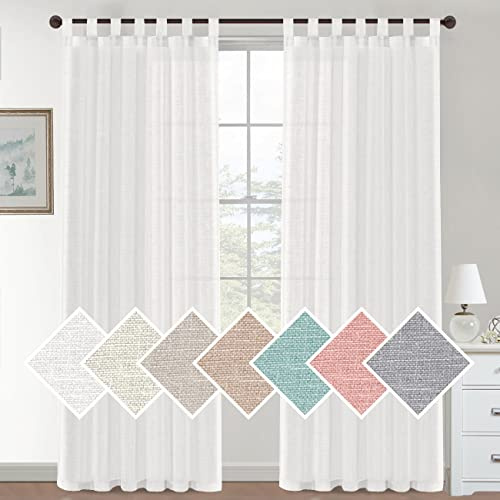 Lanqinglv 2er Set Sheer Voile Vorhänge Weiß Schlaufen Gardinen Halbtransparent Leinenvorhang Leinenoptik Lichtdurchlässig Vorhänge für Schlafzimmer Bauernhaus Wohnzimmer - 132cm(B) x160cm(H)