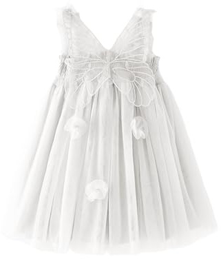 Miipat Klänning, bebisflicka, tyllklänning, fjäril, ärmlös, ungt barn, prinsessa, tutu, blomma, bröllop, födelsedagsfest, 6 månader–6 år, Vitt och blått, 18-24 mois