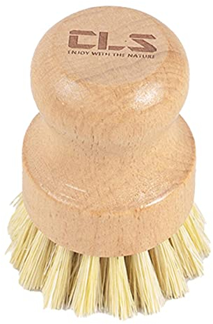 Pot Scrubbing Brush, Wooden Scrub Brush Dish Washing Scrubber Round Palm Dish Brush for Cleaning Dishes, Cast Iron Pots, Pans, Vegetables, and Sink