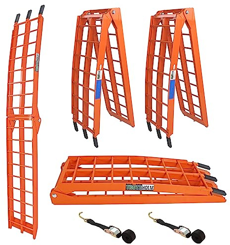 TRUTZHOLM 2X Auffahrrampe klappbar 180 cm 680 kg Faltbare Alu Verladerampen Antirutsch 3400 kg Traglast Einzelrampe Motorrad ATV Quad PKW Auto Laderampe geriffelte Einzelstäbe Verladerampe orange