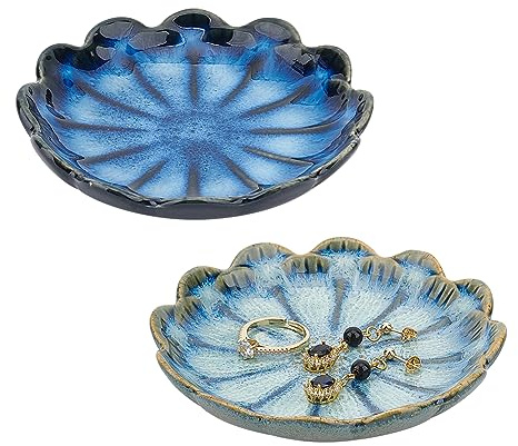 nbeads 2 Stück 2 Farben Keramik-Schmuck-Tablett, Lotus Blume Form Ring Dish Halter Porzellan Trinket Tray Dekorative Trinket Platte für Ring Halskette Armband Schmuck Uhr Schlüssel Geschenk