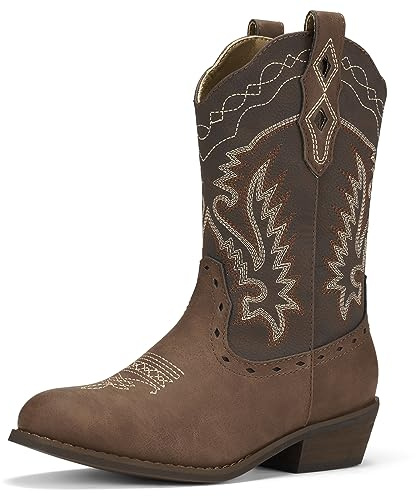 Rollda Kids Cowboy Boots Western Round Toe Cowgirl Boots for Boys Girls Toddler/Little Kid/Big Kid, Size 7