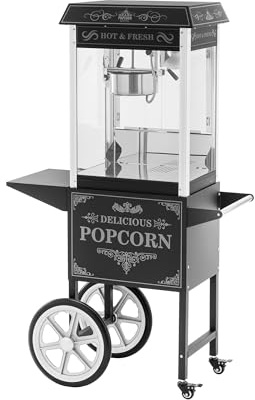 Royal Catering Popcornmaschine mit Wagen Retro-Design 1500 W 195/235 °C 2 Temperaturen für süßes und salziges Popcorn schwarz Popcornmaker