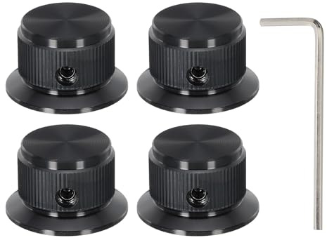 sourcing map Aluminium-Potentiometer-Drehknöpfe, 6 mm, 6 mm Schaft, für Gitarre, Bass, Audio, Endstufen, Lautstärkeregler, 24 mm Durchmesser, Schwarz, 4 Stück (mit Schraubenschlüssel)
