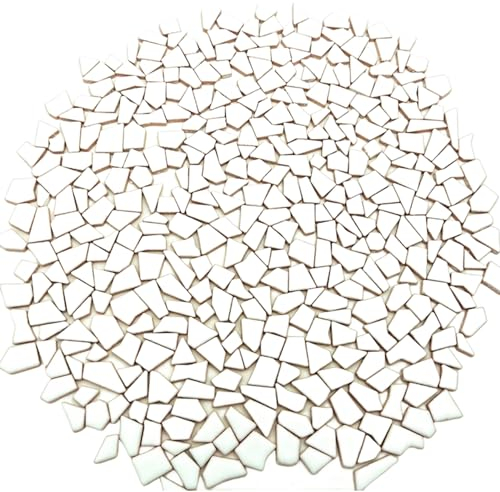 500 g unregelmäßige Keramik-Mosaikfliesen, 0,5–2 cm, kleine Mosaik-Steine für DIY-Mosaikherstellung, Handwerk, Hobby, Kunst, Heimdekoration, Wanddekoration (weiß)
