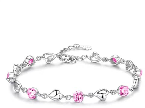 Aucuu Silverhjärtarmband med blanka kristalldiamanter, justerbart armband med kärlekshjärta för kvinnor och flickor – perfekt för mors dag, födelsedag och julklappar, 16*8*0.3CM, Kubisk zirkonia
