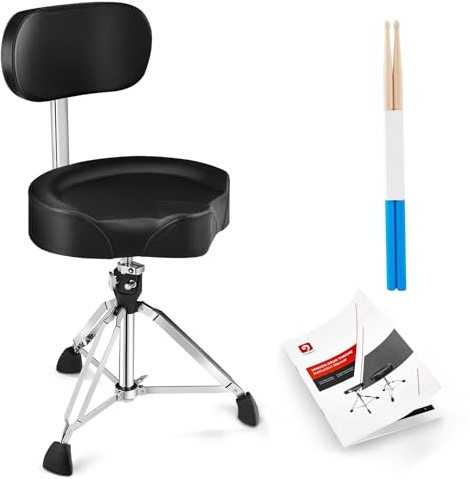 vangoa Trono de tambor con respaldo ajustable en altura resistente, estilo motocicleta, asiento de tambor, cómodo y giratorio, doble refuerzo para bateristas y adultos