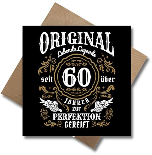 WBdesignz Oldschool Geburtstagskarte mit Umschlag - Lustige 60. Geburtstag Geschenkkarte - Happy Birthday - Retro Karte zum 60ten - für Männer & Frauen (125 x 125 mm)
