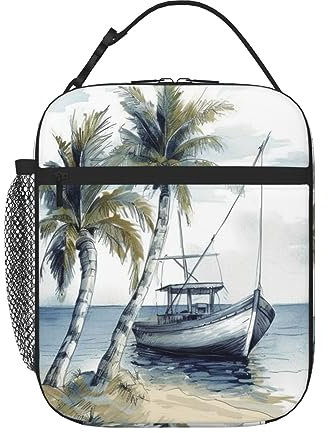 Isolierte Lunchtasche für Damen, Lunchtasche mit Seitentasche, Angelboot, Lunch-Tragetasche, Lunch-Tasche