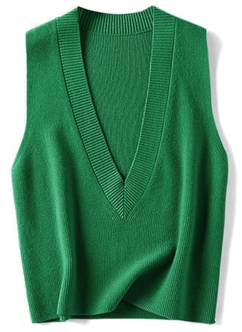 Blostirno Women's Sweater Vest V Neck Knit Pullover Vests Trendy Solid Knitwear Sleeveless Sweaters Tops(Green L)