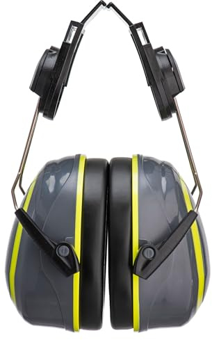 Portwest PW76 HV Extreme Ear Defenders Medium Clip-On Helmet Mounted | Grey/Yellow, One Size, Helmet Mounted, Comfortable Adjustable Fit, Colour Coded Cups, Certified Hearing Protection
