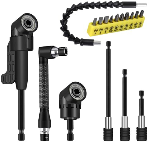 17 Pcs Flexible Drill Bit Extension, Include 2 Pcs Hex Shank 105° Right Angle Drill Attachment 3Pcs Drill Bit Holder 10 Short Screwdriver Bits 90° Angled Bits and Bendable Drill Bit Extension