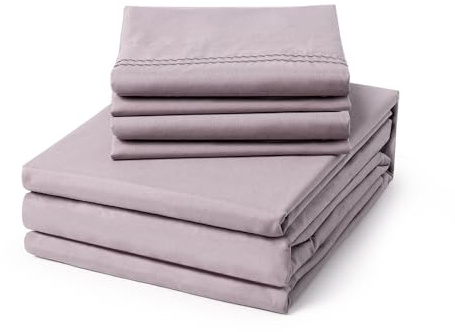 ClevaHome Queen Size Sheet Set - 6 Piece Soft Breathable Luxury Bed Sheet Set - Shrinkage & Fade Resistant Embroidered Bedding Sheet with Deep Pocket, 2 Extra Pillowcases (Queen, Purple Dove)
