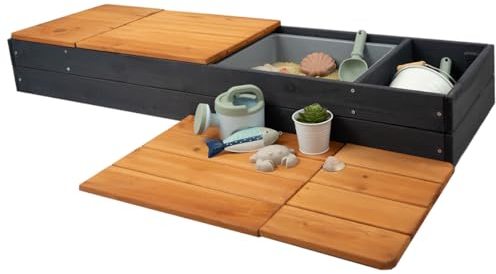 Meppi Sandkasten Sandbank - anthrazit/Teak - Sandbox Sandkiste aus Holz - perfekt für Balkon & Terrasse