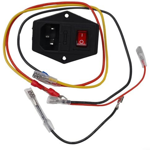 1 x An-Aus-Wippschalter, rotes Licht, 10 A, 250 V, Netzschalter, AC-Steckdose mit 3 x langer Leitung, 2 x kurzer Leitung, dreifacher roter Kippschalter, Sicherung, modularer Stecker