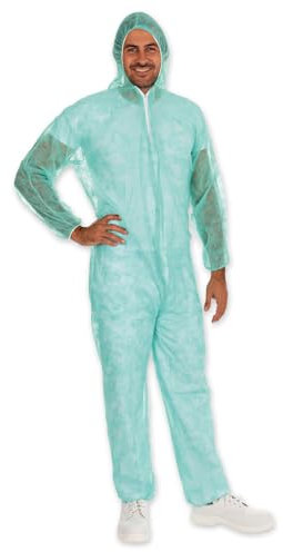 50 Stück Hygonorm Overalls Light mit Kapuze | PP, grün, XL, Karton, Einweg Overall, Hygienebekleidung, Schutzanzug