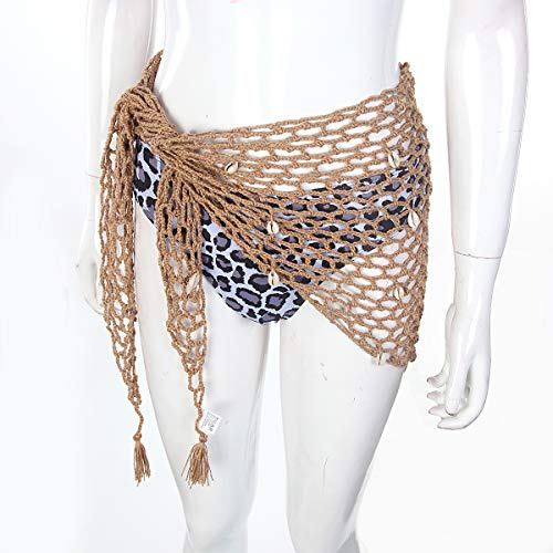 HKYFNNBW - Strandtuch, gehäkelt, sexy, Strandtuch, Fischnetzrock, Bademode, Bademode, Badeanzug, Rock, Einheitsgröße, Khaki