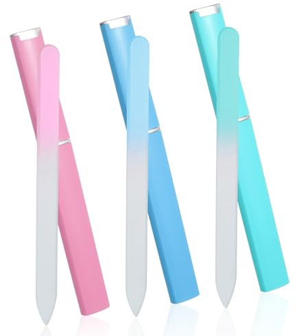 3 Stück Glasfeile für Nägel, Glasnagelfeile Naturnägel Nagelfeilen Glas Nagelfeile Set Nagelfeile mit Etui Maniküre Glasfeile Nägel Präzisionsfeilen Glattem Finish für Nagelpflege