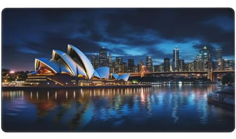 Gaming Mauspad XXL 900x500x3mm Mousepad Verlängertes Groß Mauspad Schreibtischauflage,Genähte Kanten rutschfeste Gummibasis,Verbessert Präzision Geschwindigkeit Home Office Sydney Nachtszene L-1713