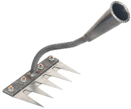Garten-Unkraut-Rechen aus Kohlenstoffstahl, Gartenrechen aus robustem Metall, Gartenrechen mit 5/6 Zähnen zum Jäten, Gartenwerkzeug für Unkraut/Lockern/Saatgut (A)