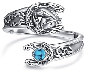 HUKKUN Horse Spoon Ring Sterling Silver Adjustable Country Horse Shoe Thumb Ring Western Jewelry Gift for Women