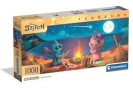 Clementoni - Puzzle pour Adultes 1000 Pièces, Panorama Disney Stitch Compact Box, Fabriqué en Italie, 37061