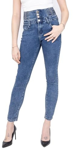 Glook Mujer Pantalón Vaquero Cintura Alta Skinny Fit, 4 Botones Jeans Ajustados Tejanos Elásticos Mujer (M, Azul 3)
