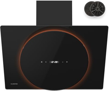 Klarstein Total Eclipse Dunstabzugshaube - 60 cm Kopffreihaube, LED-Beleuchtung 3000 K-6500 K, 600 m³/h, Touch-Steuerung, Energieeffizienz A, 61 dB, Umluft & Abluft, Schwarz