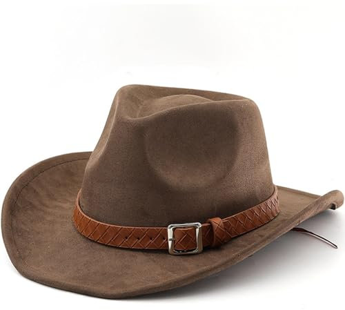 WUFANGBU Fedora Trilby Filzhut Hut Klassischer Gürtel Herren Und Damen Cowboy Jazz Filzhut Gelockter Zylinder Sonnenschirm Hut M(56-58Cm) Kaffee