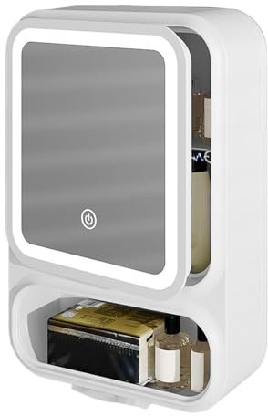 Générique Meuble Miroir de Salle de Bain,Armoire Murale avec Miroir | Porte Magnétique Anti-Buée avec Éclairage LED pour Shampooing, Gel Douche et Produits de Soin