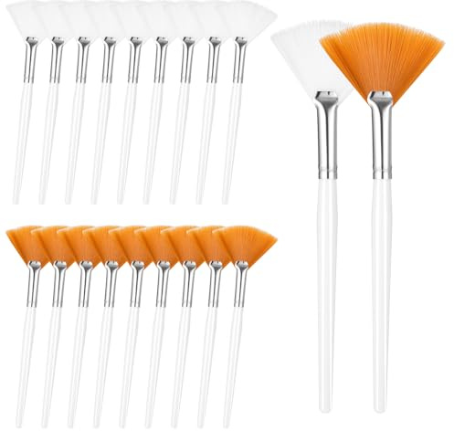 QFGasre 20pcs Fan Brushe Facial Applicator Brush,Makeup Brushe with Handle | Esthetician Cosmetic Brush Tools, for Mud Cream Makeup Peel