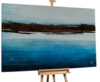 KunstLoft Ölgemälde 'Somewhere in the Deep' 180x120cm | Original Handgemalte Gemälde | Abstrakt | Blau und Weiß | Leinwand-Bild Ölgemälde einteilig groß | Modernes Kunst Ölbild