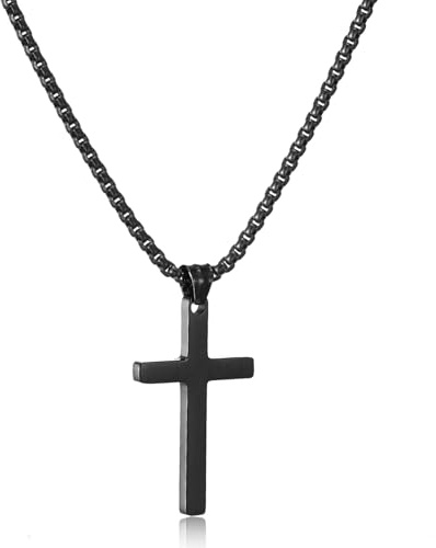 HSWYFCJY Kreuz Kette Herren Silberkette Kette Männer Kreuzkette Kreuz Anhänger Edelstahlkette Herren Schmuck 16-24 Zoll
