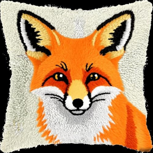 Kitquiver Diy Knüpfkissen Zum Selber Knüpfen Süßer Fuchs 43Cmx43Cm 3D Knüpfen Kissen Knüpfset Knüpf-Sets Für Kinder Erwachsene Kreuzstich Set Handgemachte Geschenke Sofakissenbezug Latch Hook Kit