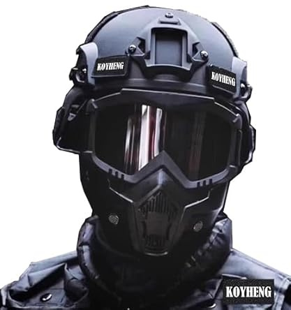 Conjunto de Casco y Máscara Integral de Airsoft Mich, con Riel Lateral y Montura NVG con Gafas Desmontables y Ajustables Casco