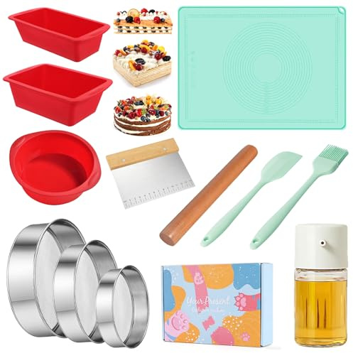 70x50cm Tapis pour étaler la Pâte,Tapis Cuisine Silicone,3 Tamis De Farine Acier Inoxydable,Tamis Cuisine,Farine Tamis,Ramasse Légume Cuisine,Moule Cake Silicone,pour Coffret Cadeau Pâtisserie,Famille