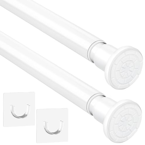 Barra de cortina sin taladro, barra de cortina ajustable 71-155 cm barra de cortina de acero inoxidable antideslizante barra telescópica para percha de baño balcón, color blanco (2 pieza)