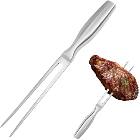 Tenedor de Carne de Acero Inoxidable, Tenedor Trinquete Inflexible de 27 cm, Tenedor Recto con Mango para Asar, Carne y Bistec