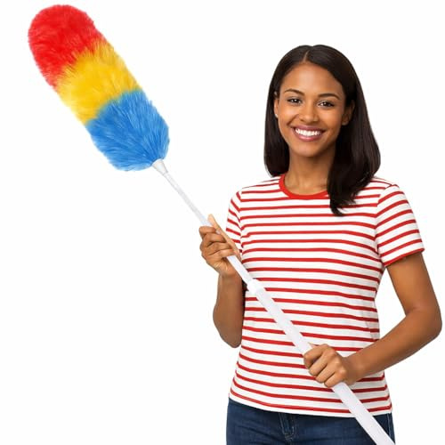 ZINNIAUK Feather Duster with Telescopic Handle 120cm Extendable Microfibre Electrostatic Duster for High Ceilings Fans Cobwebs and Hard to Reach Areas Home and Office Cleaning Multicolour