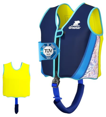 Grestar Kids Swim Vest,Toddler Swimming Float Vest, Swimming Training Jacket with 8 Removable EPE Blocks, Crotch Strap & Buckle, Kids Buoyant Swim Vest for Ages 2-6 (15-30 kg)