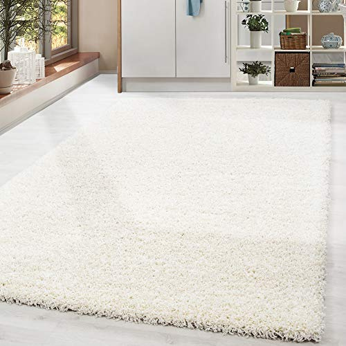 HomebyHome Shaggy Hochflor Teppich, 240x340 cm, Creme, weich, flauschig, modern, einfarbig, Für großzügige Wohnräume, für Wohnzimmer Schlafzimmer Flur