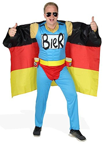 Foxxeo Das Deutschland Fussball Fan Kostüm - Biermann Comic Helden Kostüm für richtige Fans GröÃŸe M