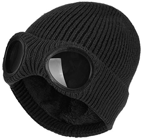 XRDSS Unisex Goggle Beanie Strickmütze Winter Chunky Beanie Mütze