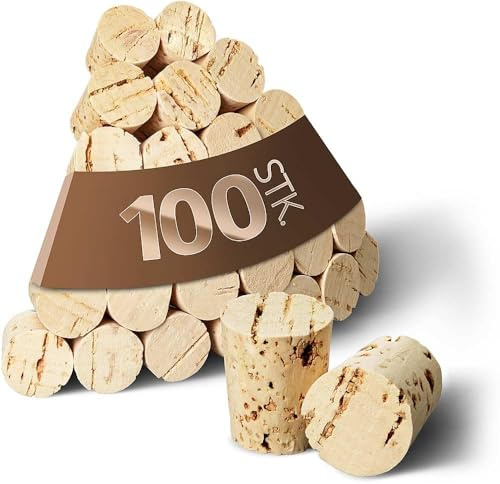 Tuuters Pointed Corks for Test Tubes, Pack of 100 (22 x Diameter 16 x 13 mm) Conical
