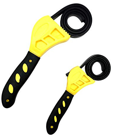 KOSTOO 2 Piece Rubber Strap Adjustable Wrenches, Multi Tool Universal Wrench Use for Any Shape Opener Tool, Car Repair Tools, Oil Filter Wrench Set, Pipe Wrench, Mechanics, Plumbers (Yellow)