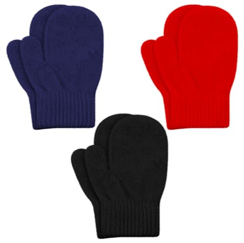 Cooraby 3 Pairs Toddler Stretch Mittens Winter Warm Knitted Magic Mittens Gloves (Color B, 2-4 Years)