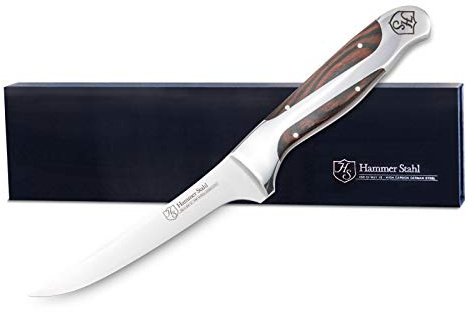 Hammer Stahl 6 Inch Boning Knife | German Forged High Carbon Steel Fillet Knife | Kitchen Knife For Boning, Filleting, & Trimming | Butcher Knife with Ergonomic Quad-Tang Pakkawood Handle & Gift Box